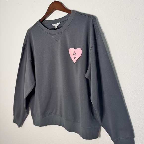Wildfox I Wish It Was Saturday Grey pinstripe sweatshirt size L NWT $108 - Picture 3 of 10